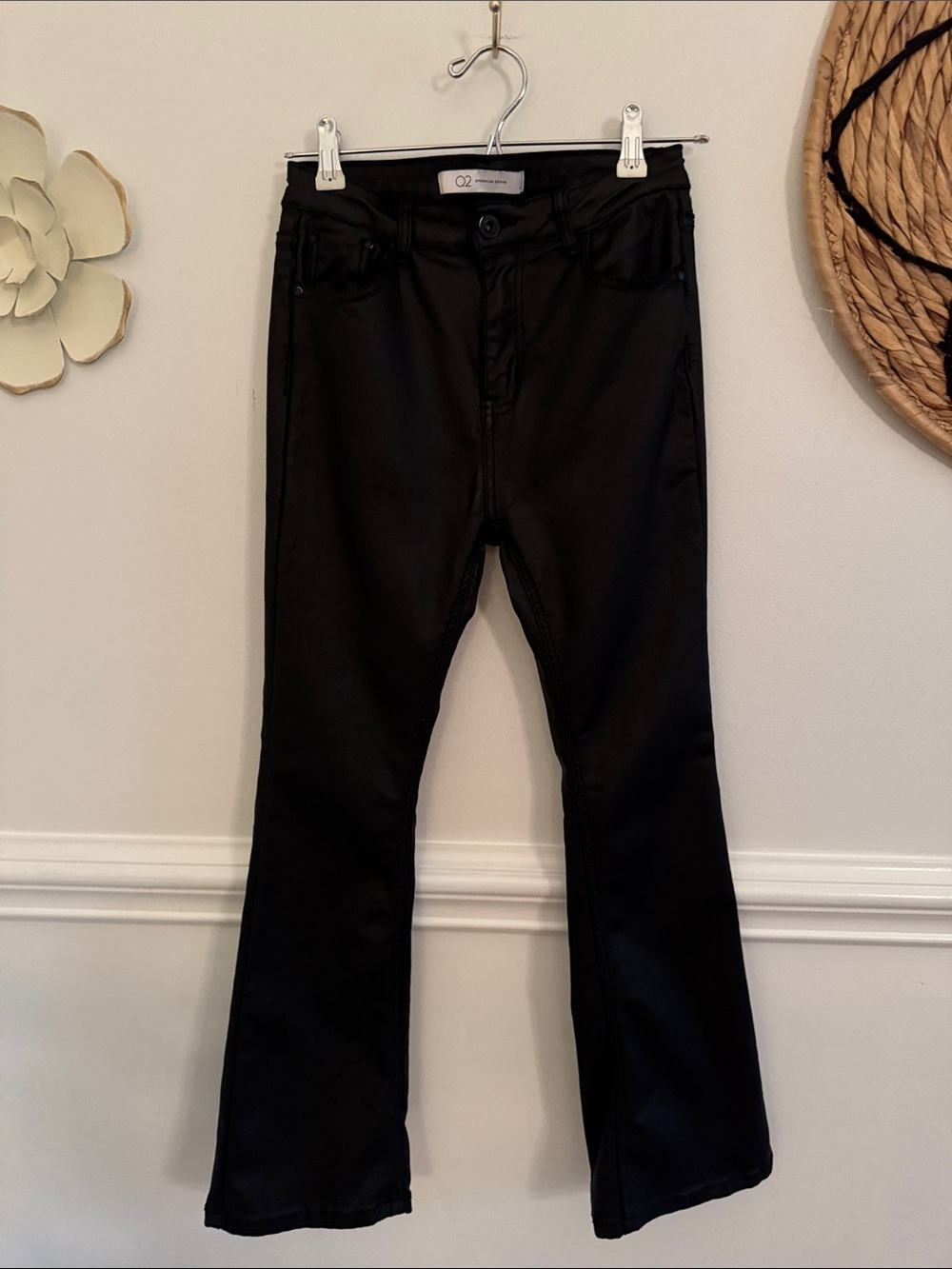 Q2 Black Flare Pleather Jeans for Women